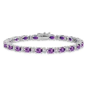 Rhodium Over 14k White Gold Oval Amethyst and Diamond Bracelet