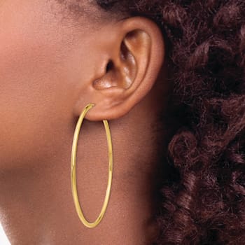 14k Yellow Gold Polished 2 3/8" Round Endless Hoop Earrings
