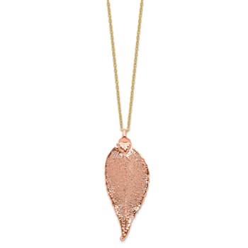 Copper Dipped Evergreen Leaf 20 Inch Gold-tone Necklace