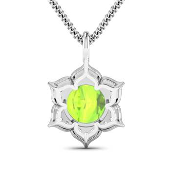 1.85ctw 14K White Gold Round Peridot and White Diamond Pendant with 18
inch Cable Chain