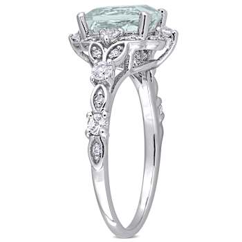 Aquamarine, White Sapphire and Diamond 14K White Gold Vintage Ring 2.65ctw