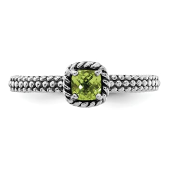 Sterling Silver Stackable Expressions Checker-cut Peridot Antiqued Ring 0.25ctw