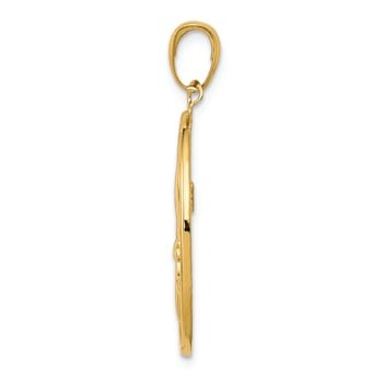 14k Yellow Gold Fleur-De-Lis on Oval Disk Pendant