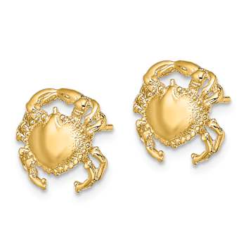 14k Yellow Gold Textured and Polished 2D Crab Stud Earrings