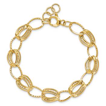14k Yellow Gold 11mm Polished and Textured Fancy Link Bracelet