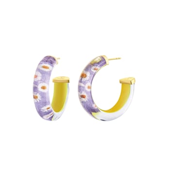 14K Yellow Gold Over Sterling Silver Illusion Hoops in Daisy
