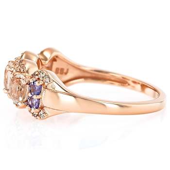 Morganite, Tanzanite And White Zircon Ring In 18K Rose Gold Over
Sterling Silver 1.09ctw
