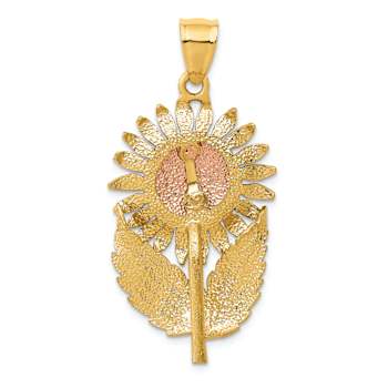 14k Yellow Gold and 14k Rose Gold Diamond-Cut Brushed Sunflower Pendant