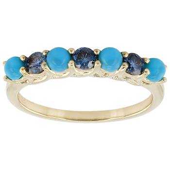 Sleeping Beauty Turquoise And Moissanite Ring In 18K Gold Over Sterling
Silver 0.28ctw