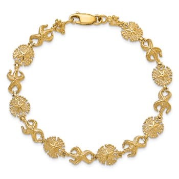 14k Yellow Gold Textured Starfish and Sand Dollar Bracelet