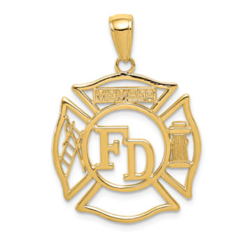 14k Yellow Gold Fire Department Member in Shield Pendant