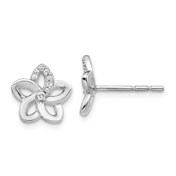 Rhodium Over 14k White Gold Diamond Flower Stud Earrings