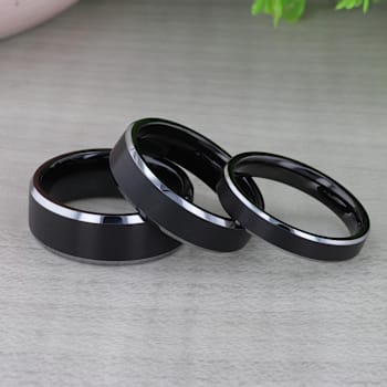 ASTON Black Brushed Center Tungsten Ring with Polished Beveled Edges 6mm