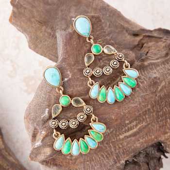 Barse Jewelry Blue and Lime Composite Turquoise Gold Tone Legacy Dangle Earrings
