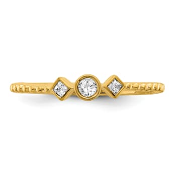 14K Yellow Gold Scalloped Band Petite Round Diamond Ring 0.1ctw