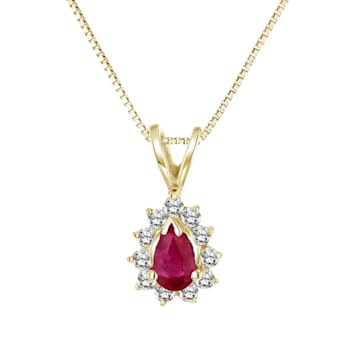 0.35ctw Pear Shape Ruby and Round Diamond Pendant 14k Yellow Gold