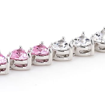 Pink And White Cubic Zirconia Rhodium Over Sterling Silver Heart Tennis
Bracelet 14.39ctw