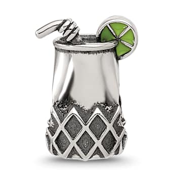 Sterling Silver Enamel Lime In Fancy Drink Bead