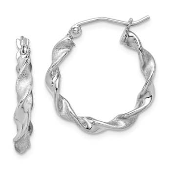 Rhodium Over Sterling Silver Polished and Satin 2.5mm Twist Hoop Earrings