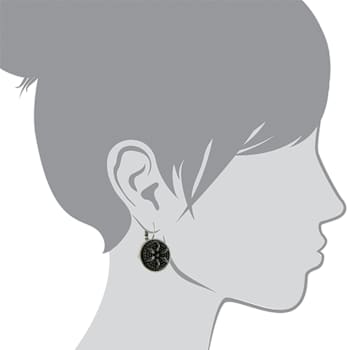 Silver-Tone Textured Black Round Drop Earrings