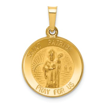 14K Yellow Gold Polished and Satin St Patrick Medal Hollow Pendant