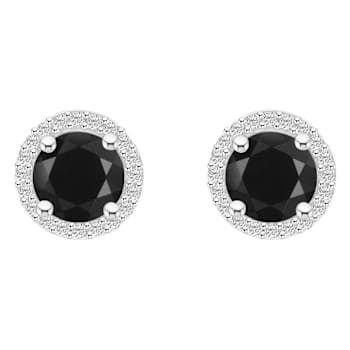 6mm Round Black Onyx And Created White Sapphire 10k White Gold Halo Stud Earrings