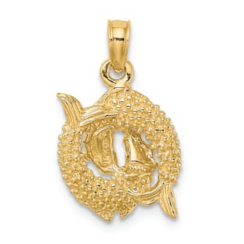 14k Yellow Gold 3D Textured Pisces Zodiac pendant