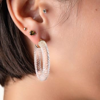 14K Yellow Gold Over Sterling Silver Clear Cable Acrylic Hoops