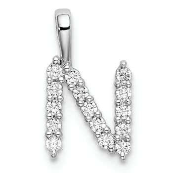 Rhodium Over 14K White Gold Lab Grown Diamond Letter N Initial Pendant