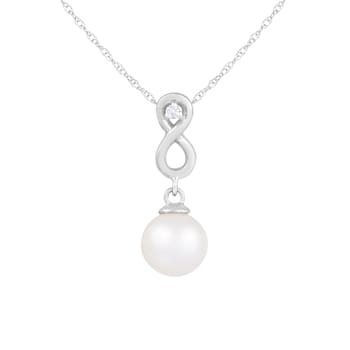 White Cultured Freshwater Pearl and Diamond 14K White Gold Pendant 8-8.5mm