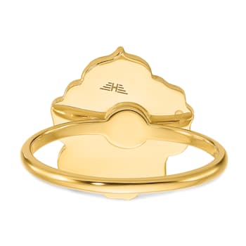 14K Yellow Gold Pink and White Mother of Pearl Flower Ring