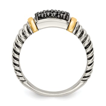 Sterling Silver with 14K Accent Antiqued Black Diamond and Black Rhodium Ring