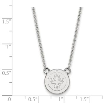 Rhodium Over Sterling Silver NHL LogoArt Winnipeg Jets Small Pendant Necklace