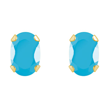 6x4mm Oval Turquoise 10k Yellow Gold Stud Earrings