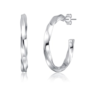 Bright Shine C-Hoop Earrings In White Rhodium Over Brass