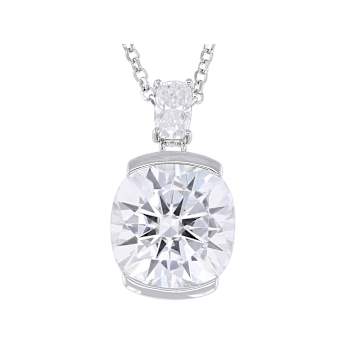 Two-Stone Half Bezel Moissanite Pendant Necklace In Platinum-Enhanced
Sterling Silver