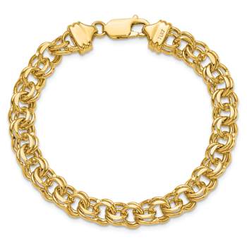 14k Yellow Gold 7.5mm Solid Double Link Charm Bracelet