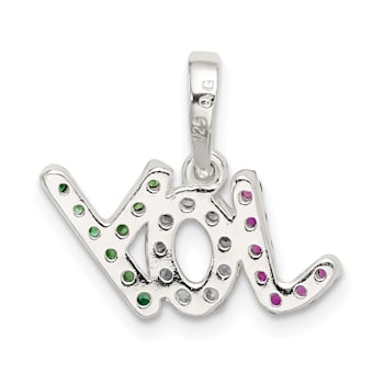 Sterling Silver Polished Red, White and Green CZ Joy Pendant