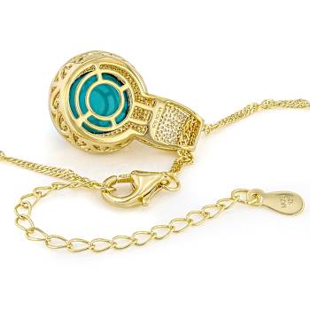 Turquoise Round Solitaire Pendant Necklace In 18K Gold Over Sterling
Silver 11mm