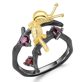 Garnet Black Rhodium Over and 14K Gold Over Sterling Silver Robin Ring