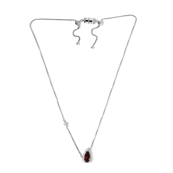 Sterling Silver Pear Shape Garnet and White Zircon Necklace 1.73ctw