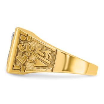 10K Yellow Gold Men's Lab Created Ruby and Diamond Lodge Masonic Ring