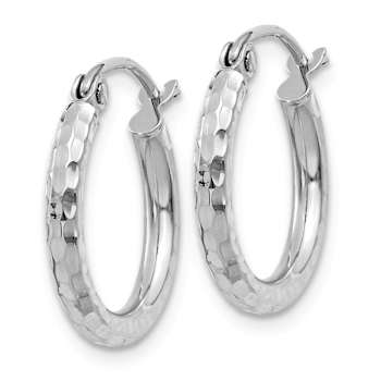 Rhodium Over 14k White Gold Diamond-Cut 9/16" Round Tube Hoop Earrings
