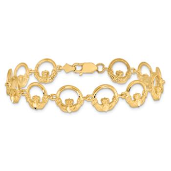 14k Yellow Gold Diamond-Cut Claddagh Link Bracelet