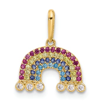 14k Yellow Gold Polished Cubic Zirconia Rainbow and Clouds Pendant