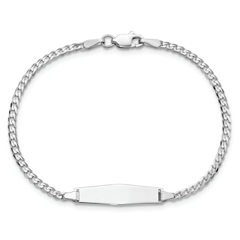 Rhodium Over 14k White Gold Soft Diamond Shape Flat Curb Link ID Bracelet