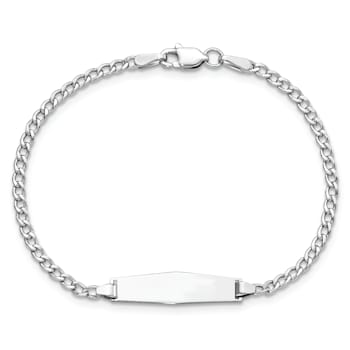 Rhodium Over 14k White Gold Semi-solid Soft Diamond Shape Cuban Link ID Bracelet