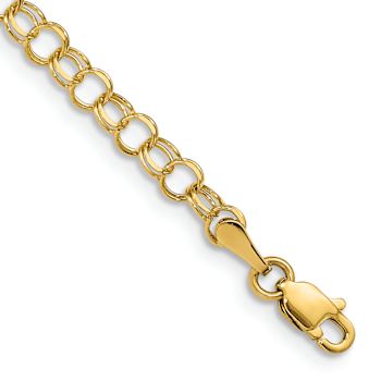 14k Yellow Gold 4mm Solid Double Link Charm Bracelet