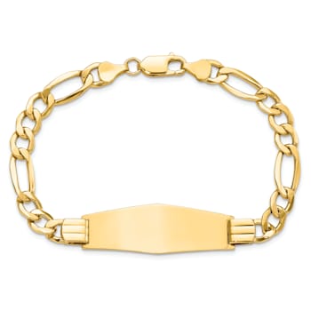 14k Yellow Gold Polished Semi-Solid Soft Diamond Shape Figaro Link ID Bracelet