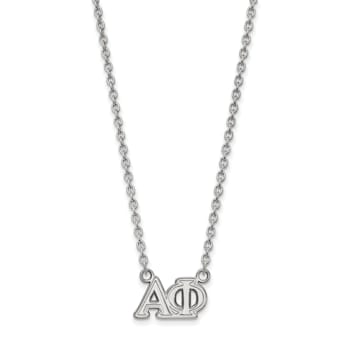 Rhodium Over Sterling Silver LogoArt Alpha Phi Medium Pendant Necklace